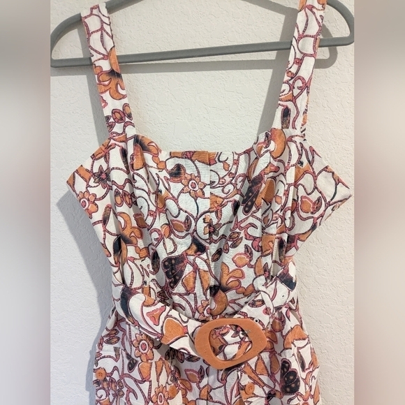 House of Harlow Orange Floral Belted Linen Blend Sleeveless Romper Retro Coastal - Picture 4 of 11